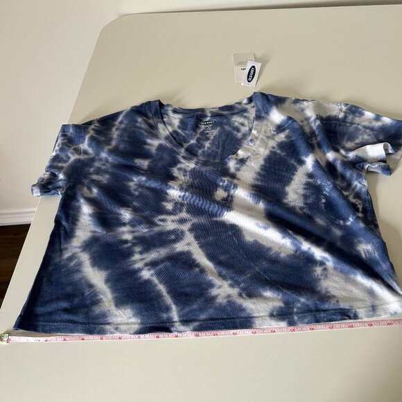 NWT Old Navy Small (Petite) Navy Blue Tie-Dye V-Neck Boxy Loose-Fit Crop Tee - Picture 13 of 14